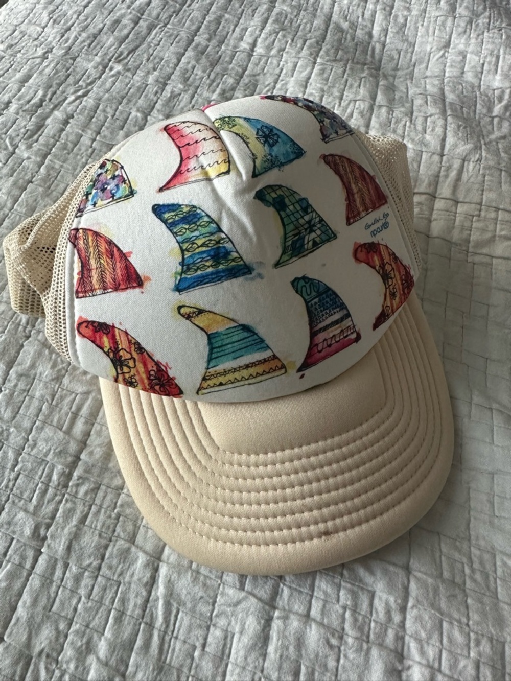 Rip Curl Cream Trucker Hat with Multicolor Shark Fin Print